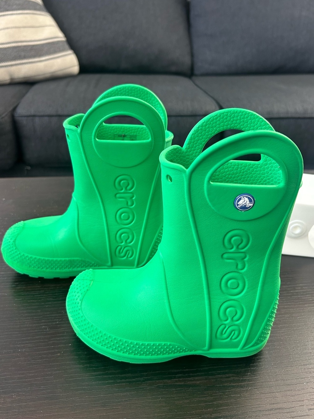 CROCS Kids Bright Green Handle Rain Boots